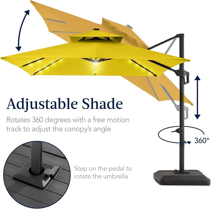 Best Choice Products 12x12ft LED Cantilever Patio Umbrella w/Base Included & - Image 5