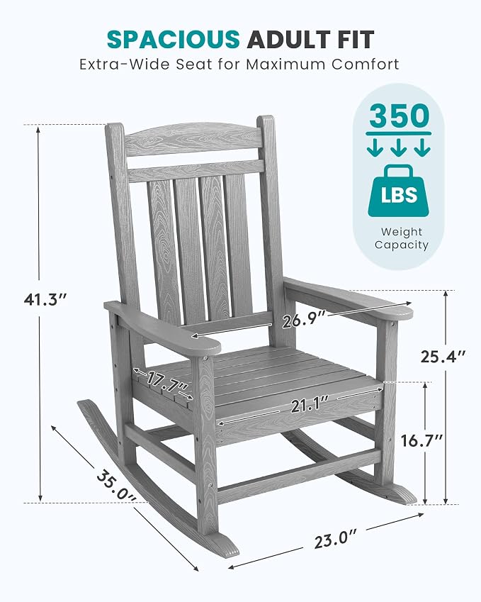SERWALL Rocking Chair Outdoor, Oversized Patio Rocking Chairs, Light Gray | - Image 3