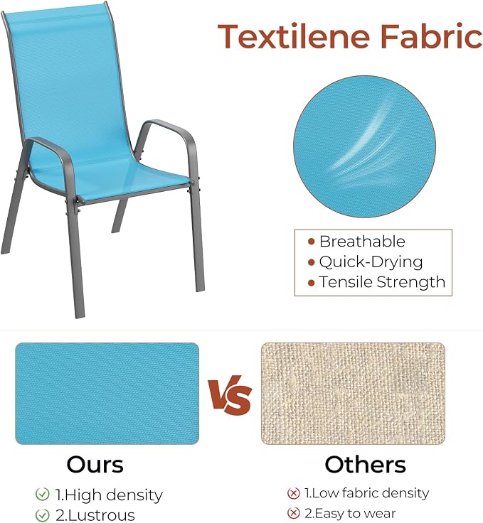 TLSUNNY Patio Chair, Outdoor Stackable Textilene Chairs Set of 4, Sky Blue | - Image 5