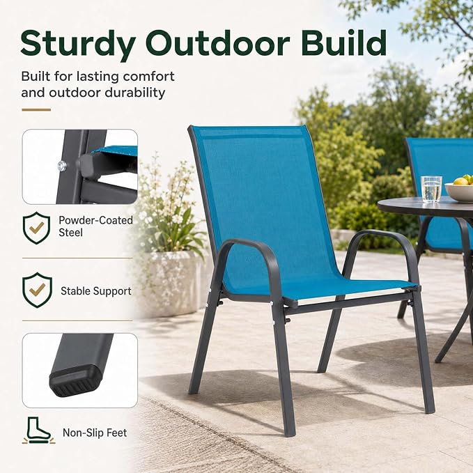 Majnesvon Outdoor Patio Chairs Set of 6, Stackable Patio Chairs, Front Porch - Image 3