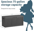 PatioZen 75 Gallon Resin Deck Box, Space-Saving Weatherproof Outdoor Storage Box - Image 7