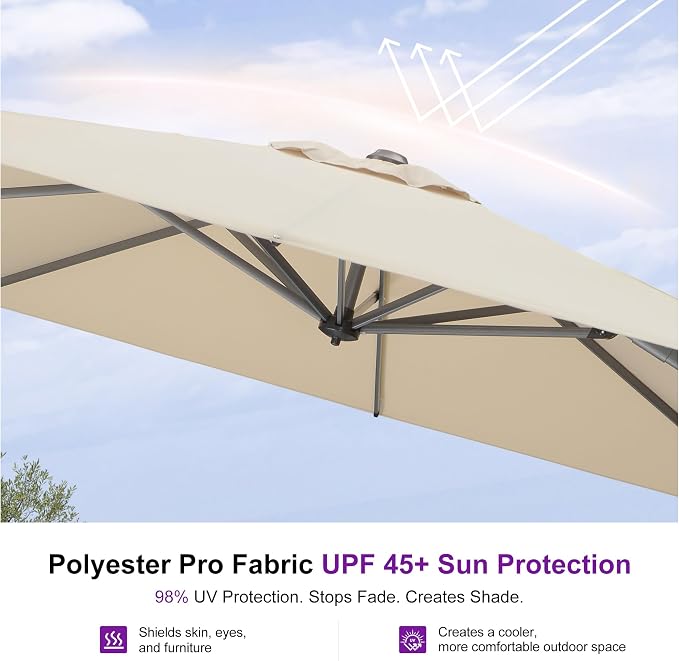 PURPLE LEAF Outdoor Umbrella 8' x 8' Square Premium Sun Protection Beige | - Image 5