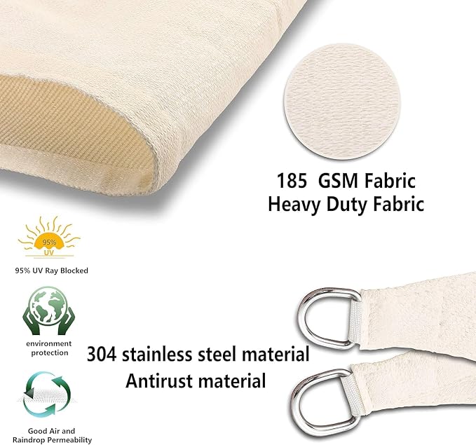 Tronssien Triangle 10'x10'x10' Sun Shade Sail, 95% UV Blockage Canopy Awning - Image 3