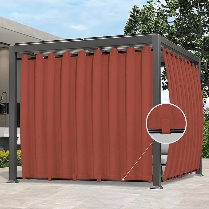 Easy-Going Outdoor Curtains for Patio 1 Panel, 150x108 inch, Terra Red | by Easy-Going