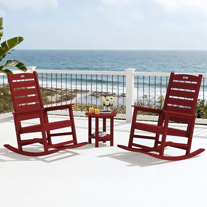 SERWALL Outdoor Rocking Chair Set of 4, Oversized HDPE Rocker, All Weather - Image 10