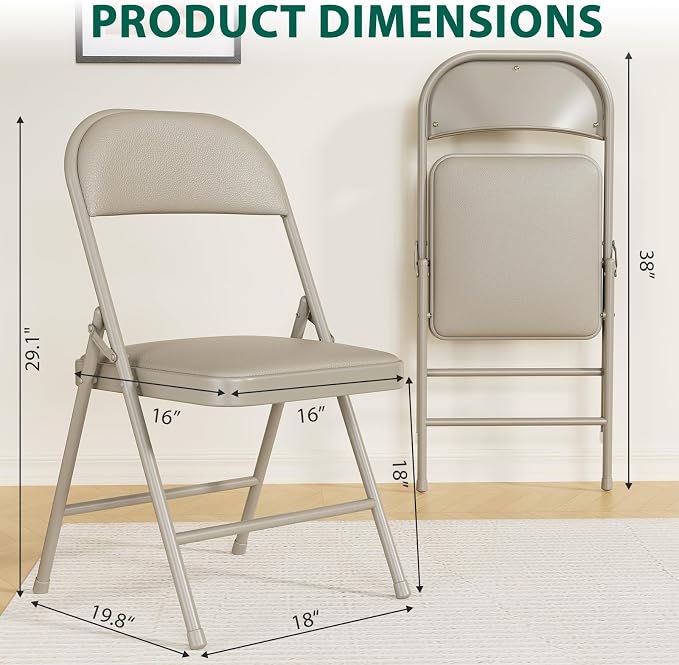 2 Pack Padded Folding Chairs, Portable Metal Foldable Chairs - Image 3