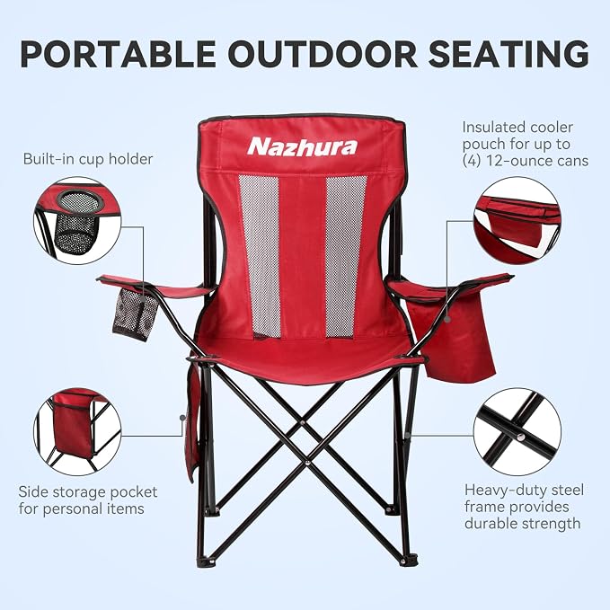 Nazhura 4 Pack Outdoor Camping Chairs Folding/Foldable/Portable - Image 4