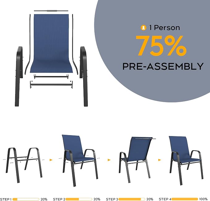 Navy Patio Chairs Set of 4, Stackable Outdoor Dining Chairs - Image 5