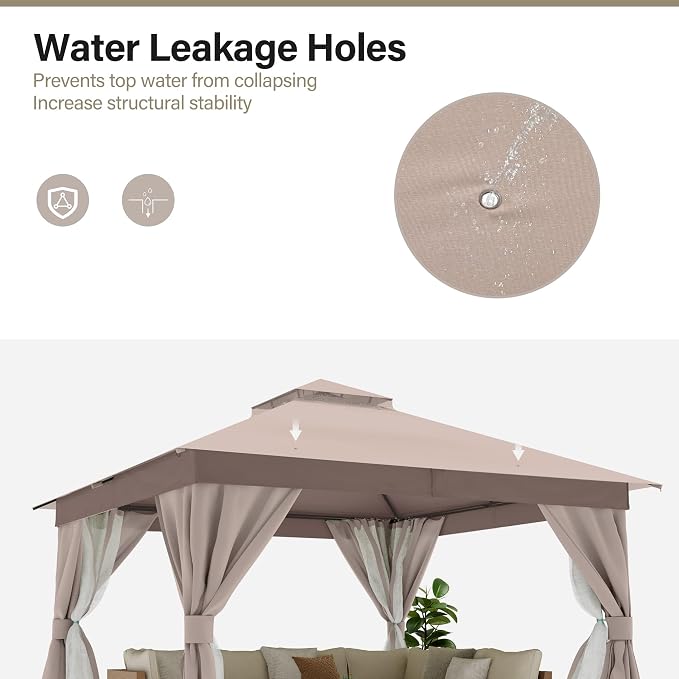 8'x8' Outdoor Gazebo, Metal Frame Heavy Duty Patio Canopy Tent Shelter - Image 6