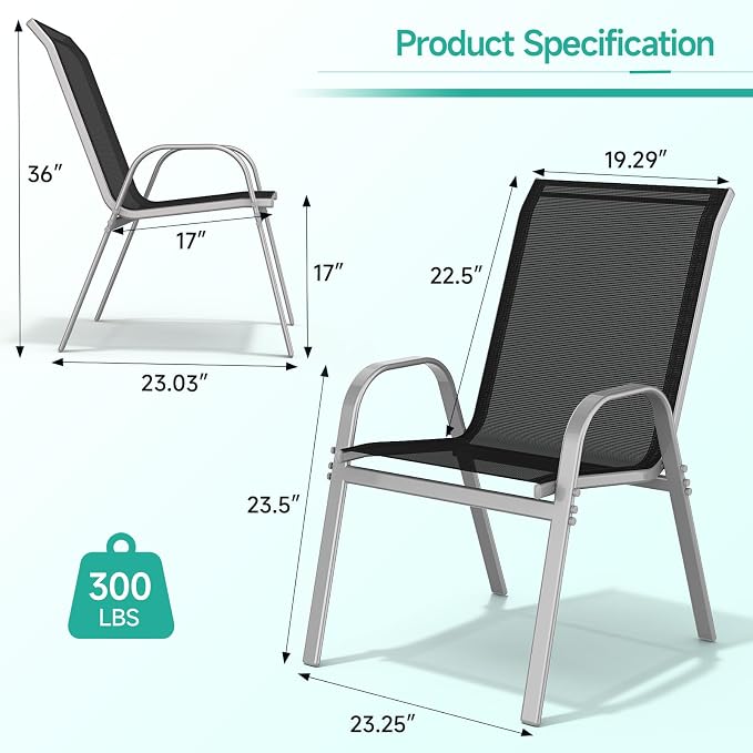 Patio Chairs Set of 6, All Weather Outdoor Dining Chairs | Stackable Dining - Image 3