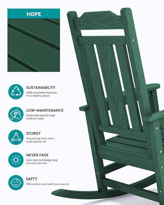 SERWALL HDPE Oversized Outdoor Rocking Chairs Set of 4, Patio Rocker, All - Image 7