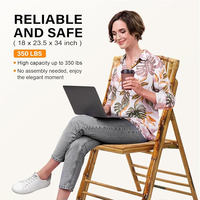 VINGLI Bamboo Folding Chair, Foldable Dining Wood Chairs Comfortable Seat - Image 7