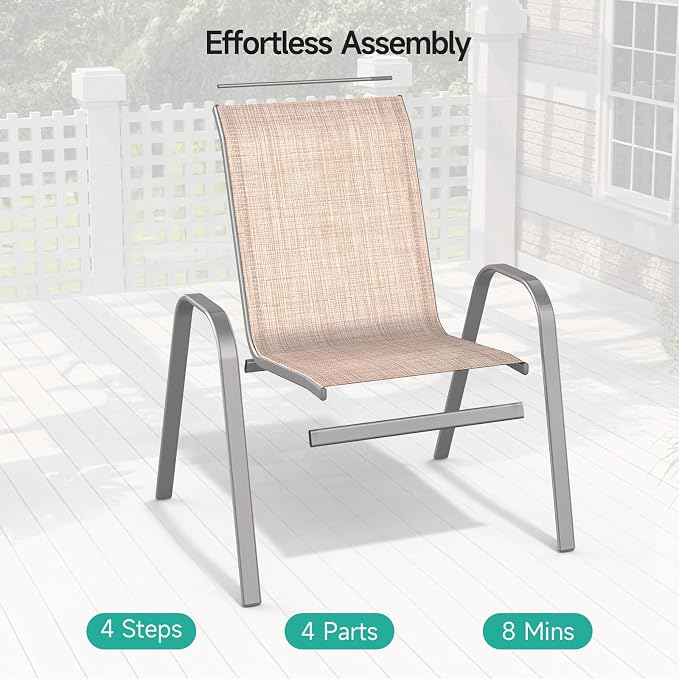 Patio Chairs Set of 4, All Weather Outdoor Dining Chairs | Stackable Dining - Image 4