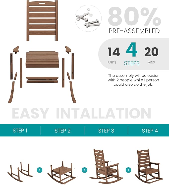 SERWALL Outdoor Rocking Chair Set of 2, Oversized HDPE Rocker, all Weather - Image 8