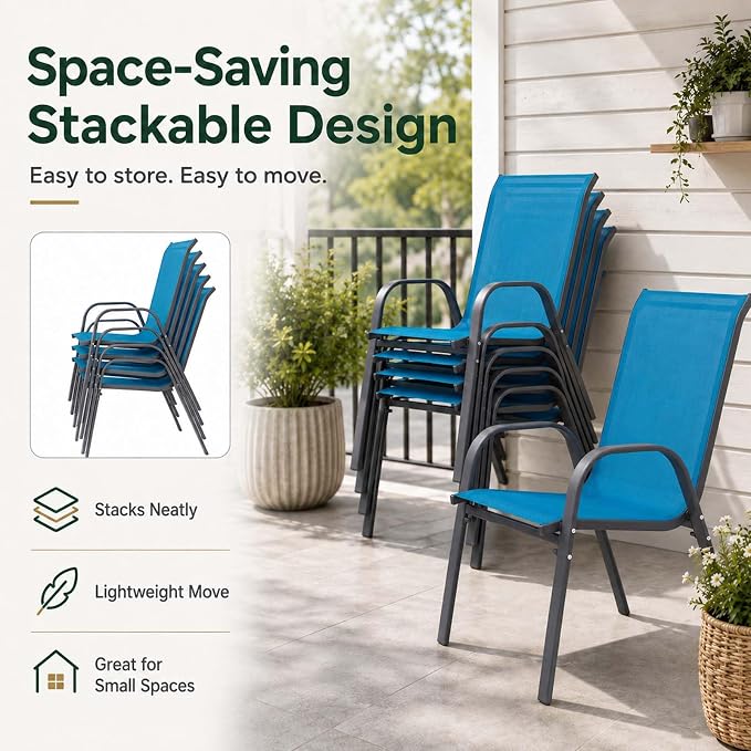 Majnesvon Outdoor Patio Chairs Set of 6, Stackable Patio Chairs, Front Porch - Image 5
