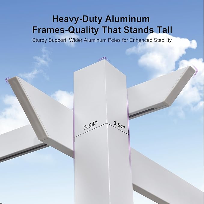 PURPLE LEAF Patio White Pergola 10' x 10' w/Light, Extra Canopy, aluminum frame - Image 5
