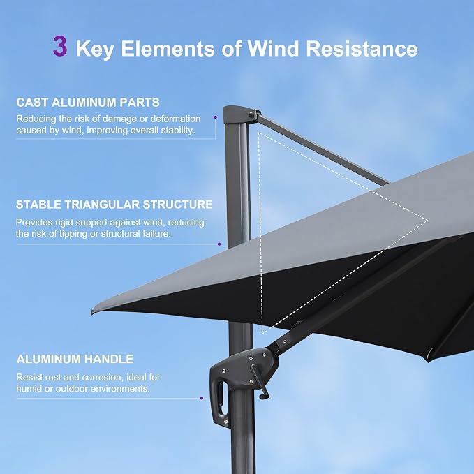PURPLE LEAF Cantilever Umbrella 9' X 12' Patio Umbrella Double Top Grey | - Image 9
