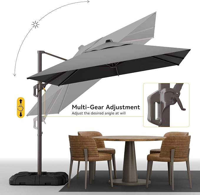 9x12 FT Cantilever Patio Umbrella, Large Rectangular Offset Outdoor Umbrella - Image 4