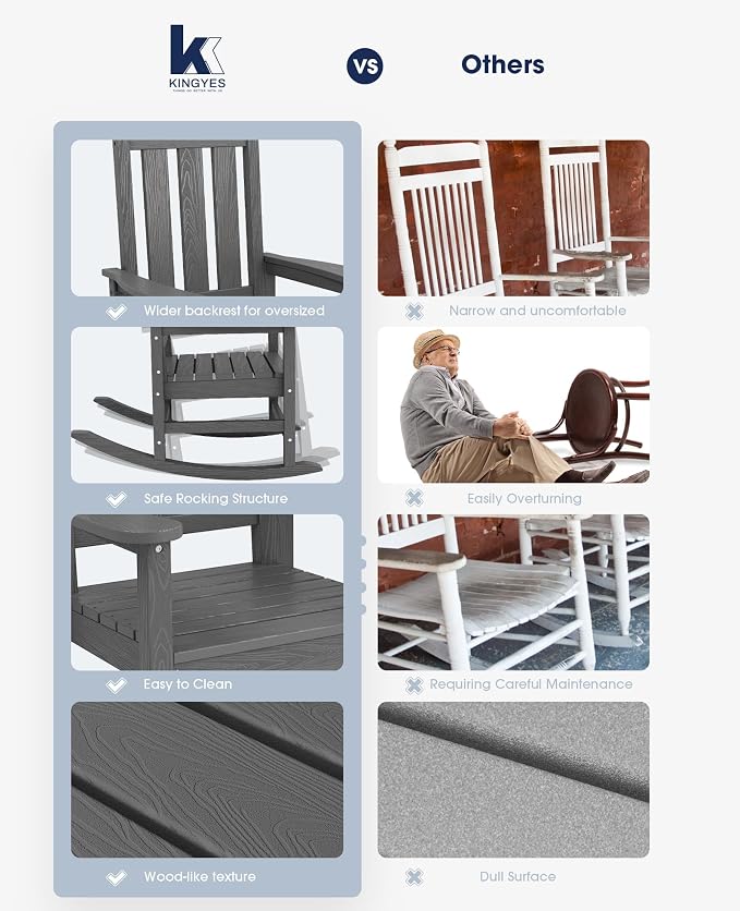 Oversized Outdoor Rocking Chair Set of 6, HDPE Patio Rockers - Image 7