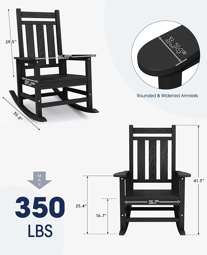 Oversized Outdoor Rocking Chair Set of 2, HDPE Patio Rockers - Image 3