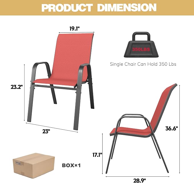 Patio Dining Chairs Set of 4 Outdoor Stackable Dining Chairs - Image 3