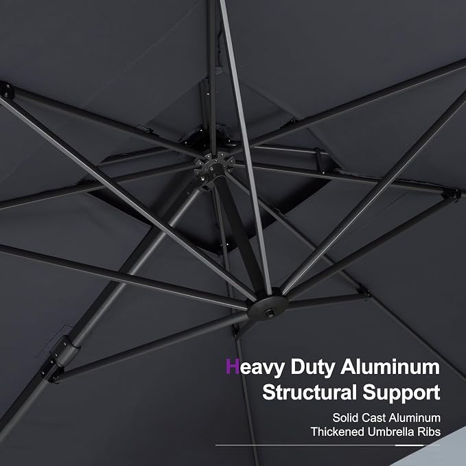 PURPLE LEAF Cantilever Umbrella 10' X 10' Square Umbrella Double Top Grey | - Image 7