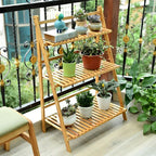 Ufine Bamboo Ladder Plant Stand 3 Tier Foldable Flower Pot Display Shelf | - Image 2
