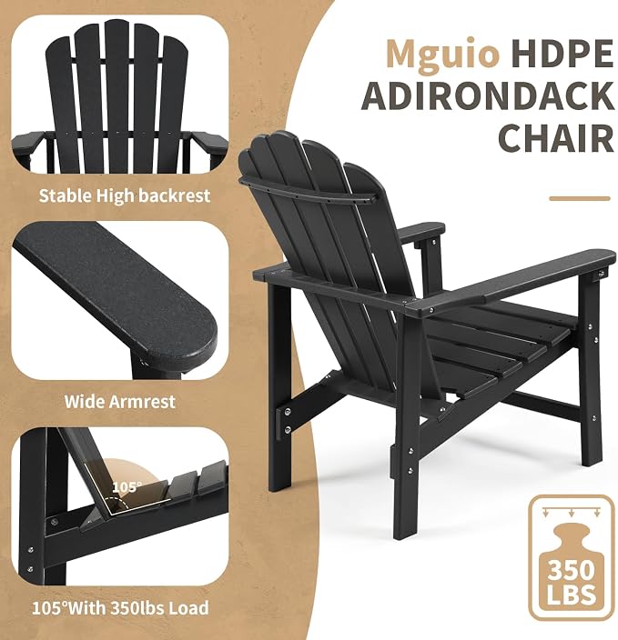 Oversized Stackable Adirondack Chair Set of 6, HDPE Fire Pit Chair | All-Weather - Image 6