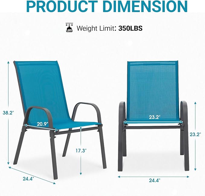 Patio Chairs Set of 6, Breathable Textilene, Weatherproof Frame, Quick Setup - Image 2
