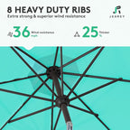 JEAREY 10 ft Outdoor Patio Umbrella w/Tilt and Crank, Auqa Sky | 8 Sturdy Ribs - Image 5