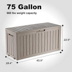 75 Gallon Waterproof Resin Deck Box, UV Resistant Outdoor Storage - Image 2