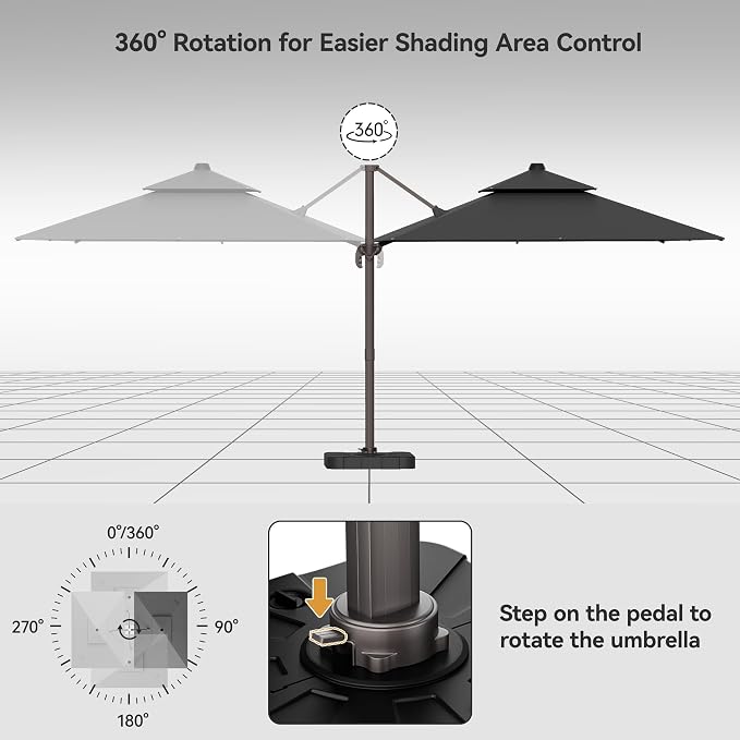 9x12FT Grey Cantilever Outdoor Patio Umbrella - Image 5