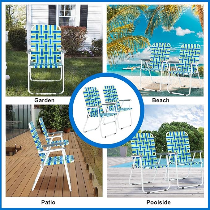 VINGLI Patio Lawn Webbed Folding Chairs Set of 4, Outdoor Beach Chair Portable - Image 8