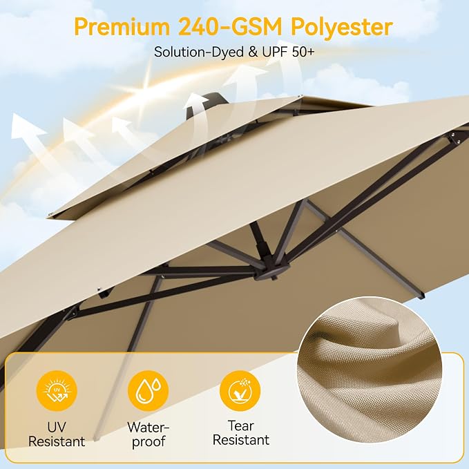10x13 FT Patio Cantilever Umbrella, Rectangular Heavy Duty Offset Umbrella - Image 3