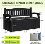Greesum 80 Gallon Outdoor Storage Bench, Deck Box, Dark Black | - Image 3