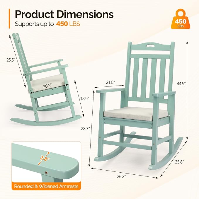 VINGLI Outdoor Rocking Chair, Wooden Rocking Chair - Image 3