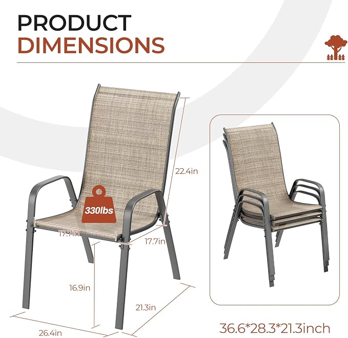 TLSUNNY Patio Chairs, Stackable Textilene Outdoor Dining Furniture - Image 2