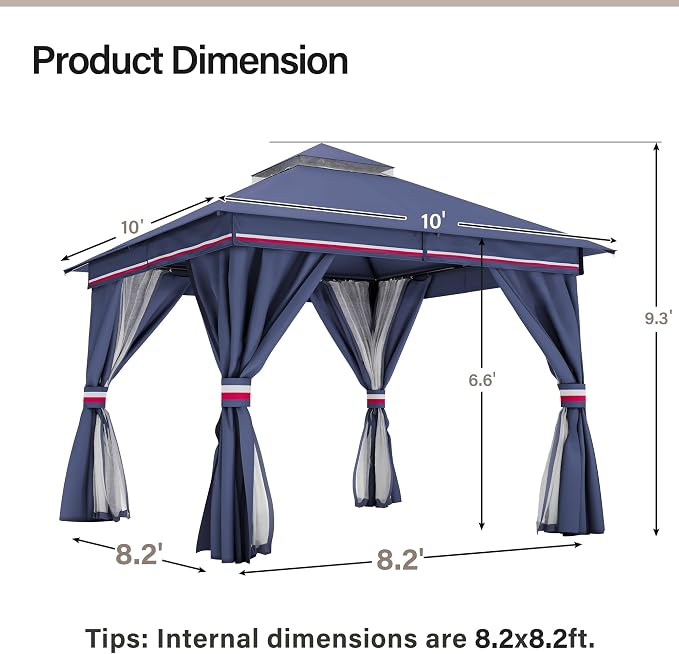 10'x10' Outdoor Gazebo with 50FT String Lights, Metal Heavy Duty Patio Canopy - Image 2