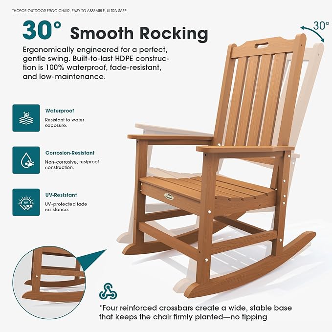 THOEOE Outdoor Rocking Chairs, Oversized Patio Rocking Chair | HDPE Outdoor - Image 3