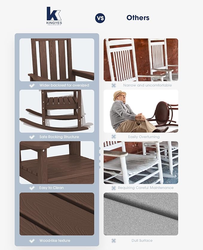 Oversized Outdoor Rocking Chair, HDPE Patio Rockers, Coffee | | All-Weather - Image 8