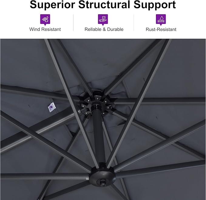 PURPLE LEAF Umbrella with Base & Cover 9' x 9' Custom Height Control Grey | - Image 4