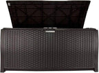 Suncast 99 Gallon Plastic Wicker Deck Box Container Storage - Image 6