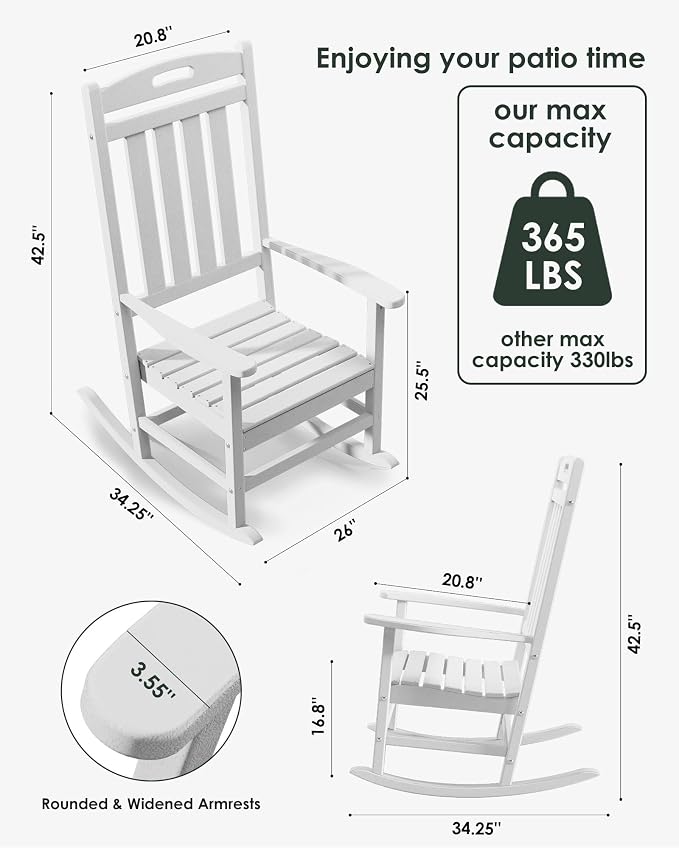 Outdoor Rocking Chair, All-Weather Resistant Poly Lumber Rocker Chair Outdoor - Image 2