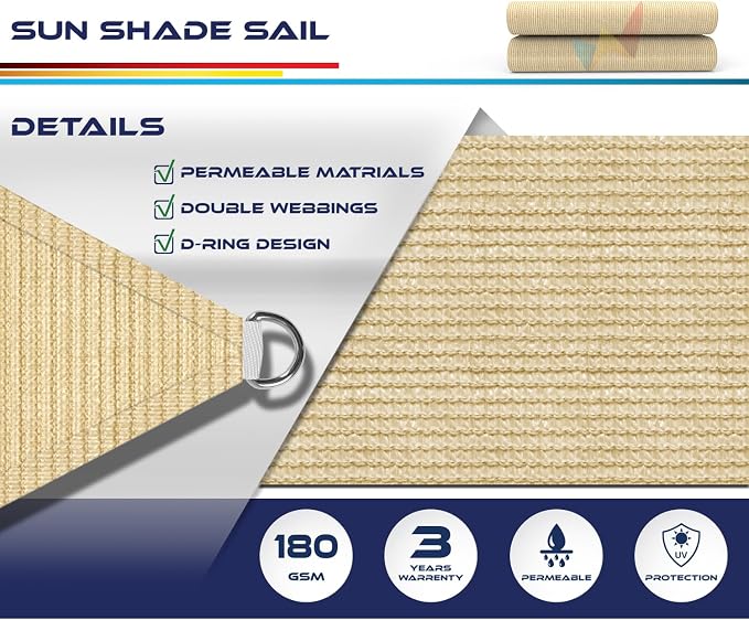 Windscreen4less 14' x 14' x 14' Sun Shade Sail Triangle Outdoor Canopy Cover UV - Image 3