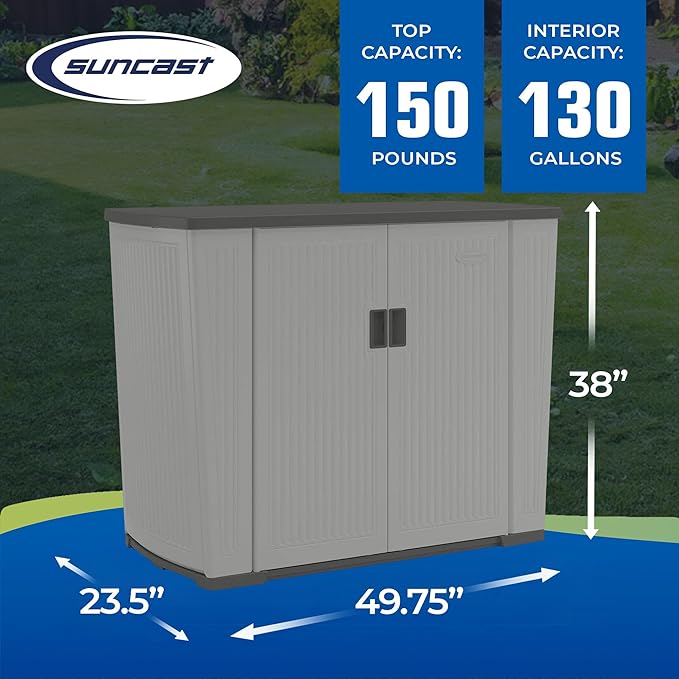 Suncast XL Outdoor Storage Cabinet, 130 Gal, Peppercorn Gray - Image 3