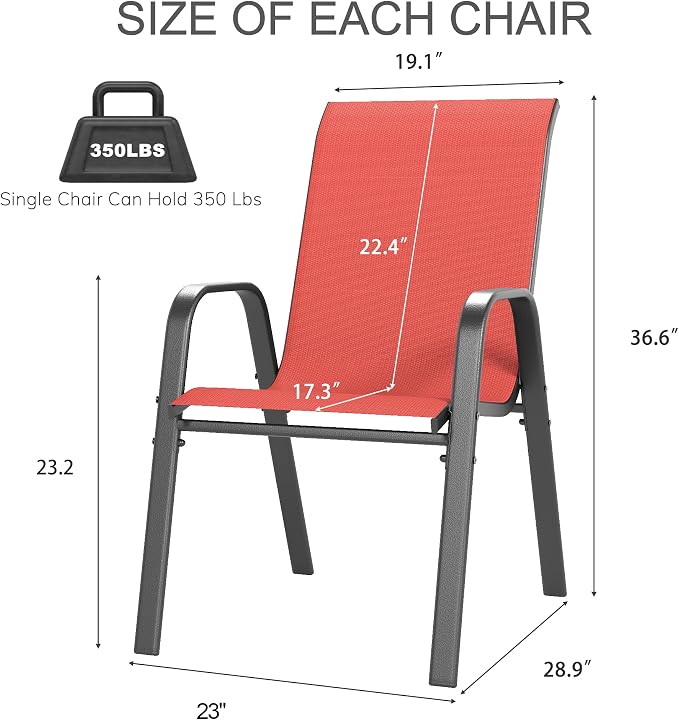 Outdoor Patio Chairs Set of 8 Stackable Dining Chairs All-Weather Textilene - Image 2
