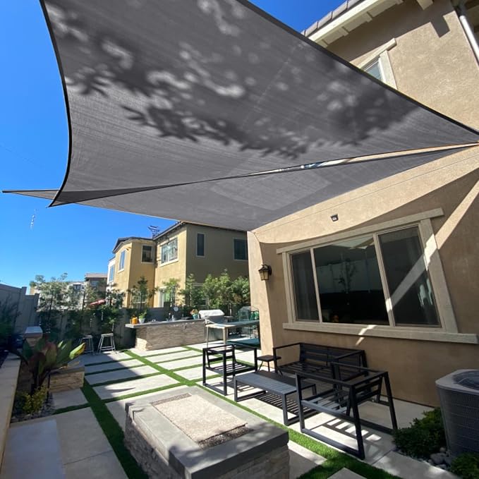 14' x 14' x 14' Triangle Shade Sail, Dark Grey UV Block Canopy | Outdoor sun by SUNLAX