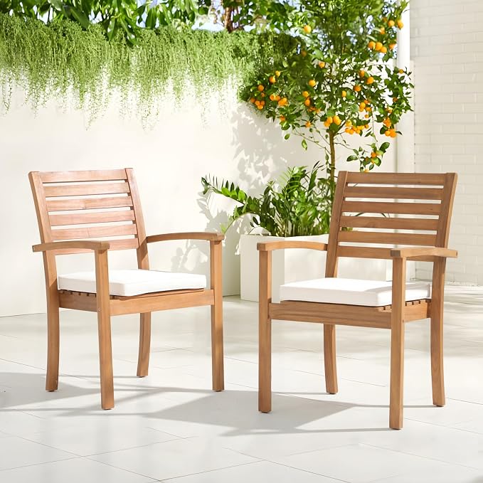Stackable Patio Dining Chairs Set of 6, Acacia Wood, Stackable Design - Image 2