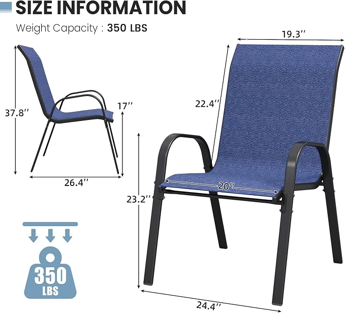 Patio Dining Chairs Set of 6, Outdoor Stacking Chairs, Breathable Seat Fabric - Image 3