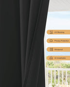 Outdoor Curtains for Patio Waterproof Rod Pocket 4 Pcs 54x95 Inch Black | - Image 4